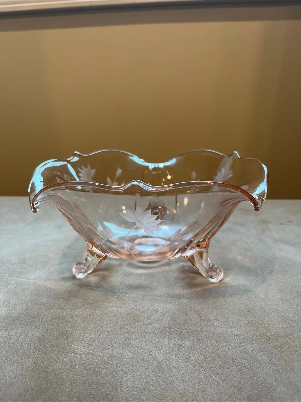 Vintage Pink Depression Glass 3 Footed  Bowl Jubilee